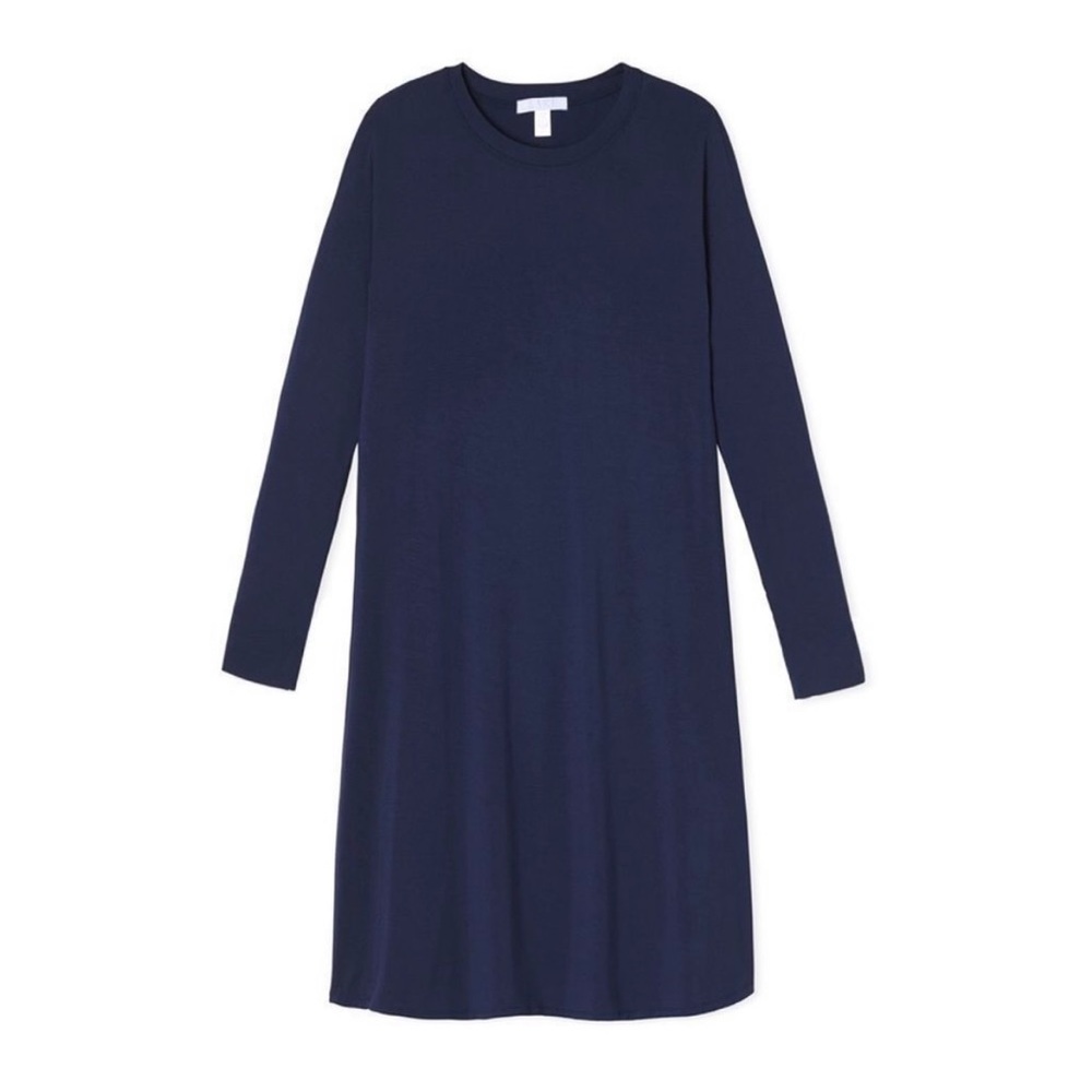 Lake Pajamas Bamboo Long Sleeve Lounge Dress in Navy